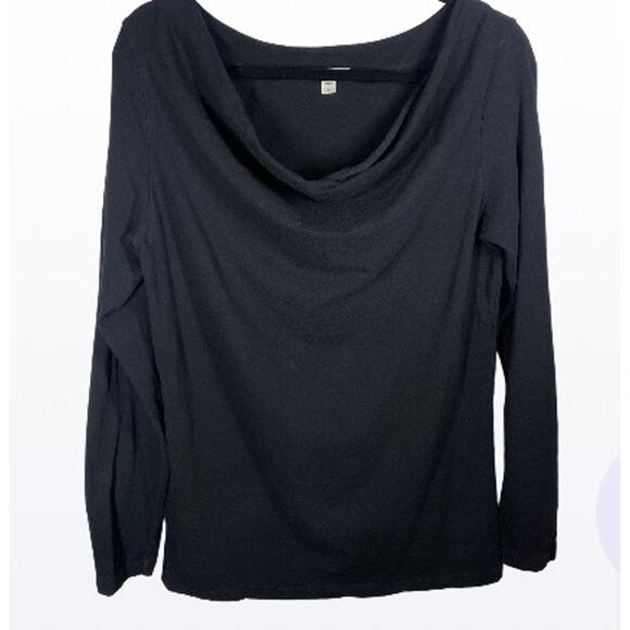 James Perse T Shirt Cowl Drape Neck Long Sleeve Black James Perse Sz 4 XL Flaws - Picture 3 of 10